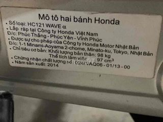 Honda Wave a 2014 máy zin êm giấy tờ đầy đủ